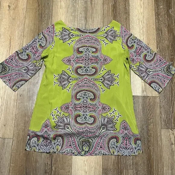 Soft Surroundings 100% Silk Shift Tunic Dress Women 2X Boho Chic Paisley 60s Mod - Picture 2 of 6